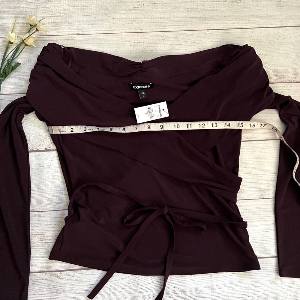EXPRESS Off The Shoulder Long Sleeve Wrap Top - Picture 12 of 15